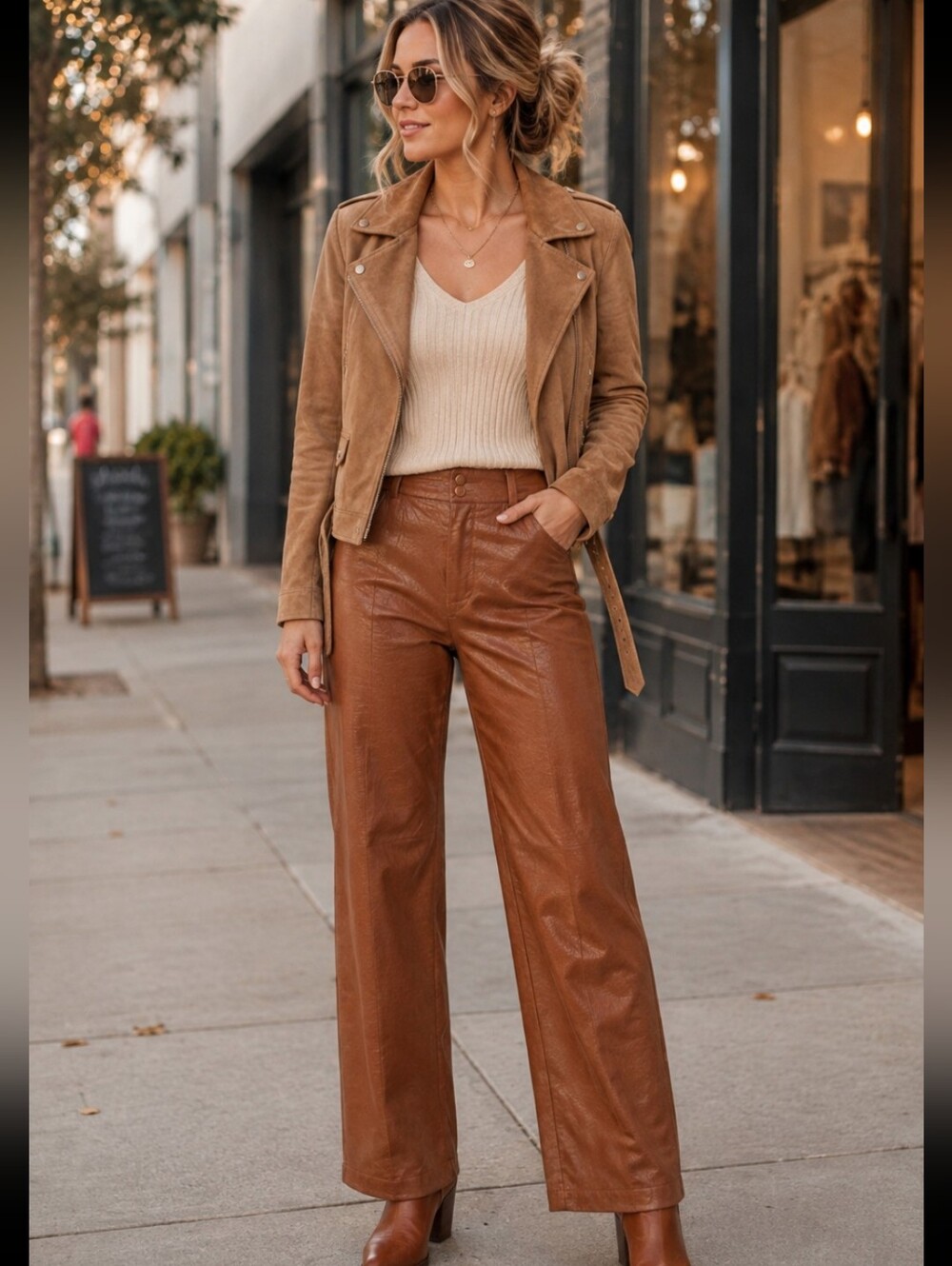 Bardot Croc Embossed Faux Leather Pants Cognac High Rise Straight Leg M EUC
